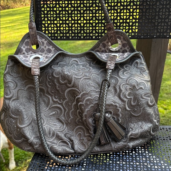 Brighton Handbags - Brighton Metalic Bronze Brown Embroidered Shoulder Bag